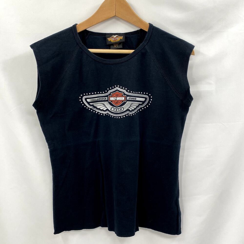 Harley Davidson Black Y2K Cutoff Tee